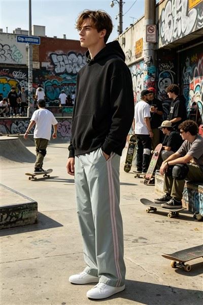 Color Block Nylon Wide Leg Track Pants price
